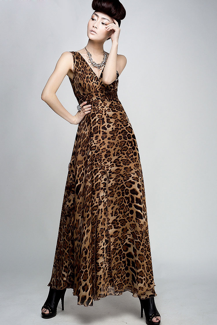 WD7613 Stylish Women Ruffle Dress Leopard