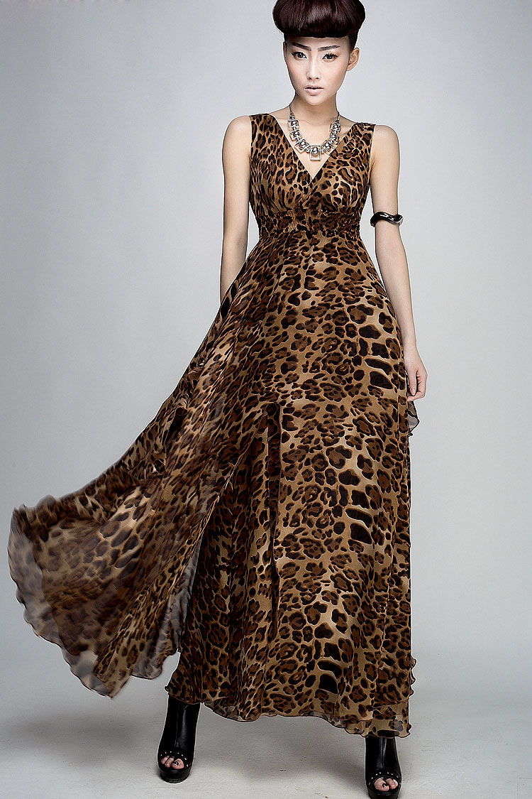 WD7613 Stylish Women Ruffle Dress Leopard