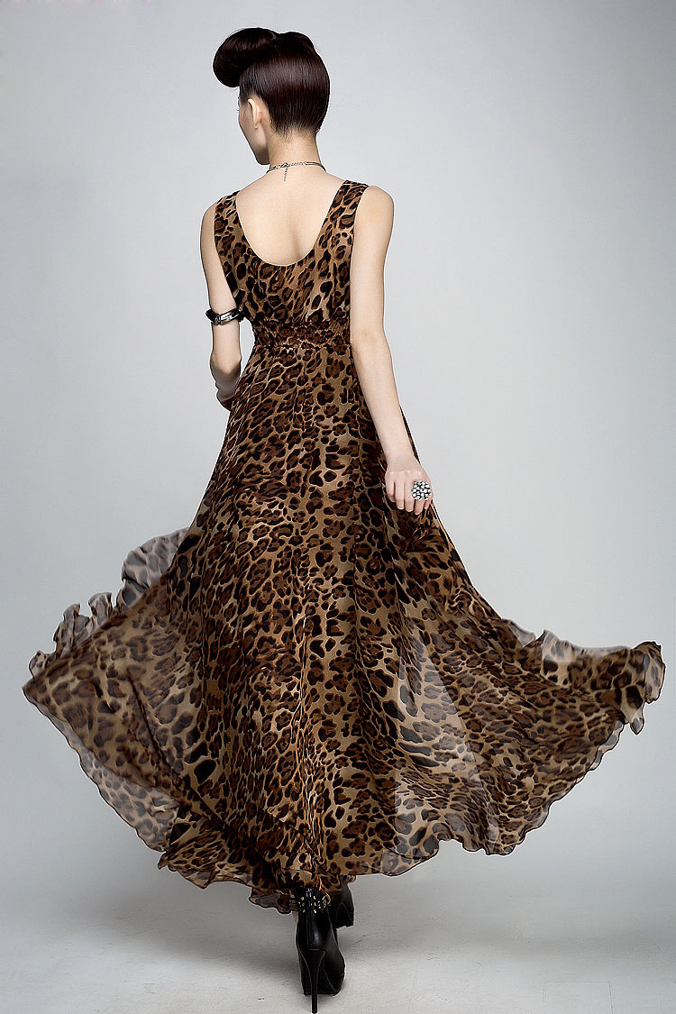 WD7613 Stylish Women Ruffle Dress Leopard