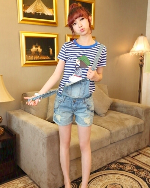 WP7640 Trendy Short Jumpsuit Light Blue