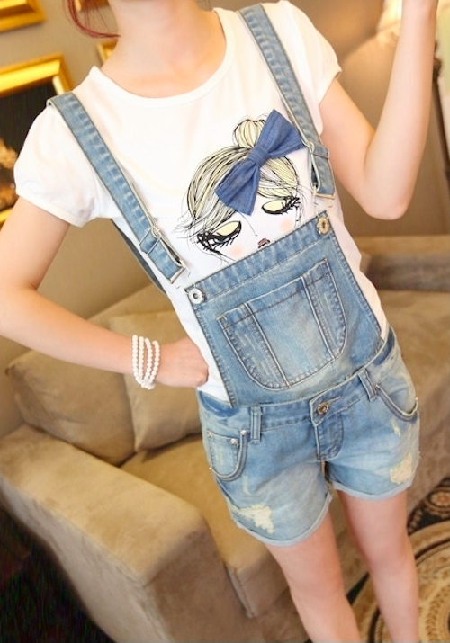 WP7640 Trendy Short Jumpsuit Light Blue