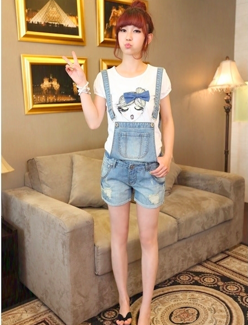 WP7640 Trendy Short Jumpsuit Light Blue