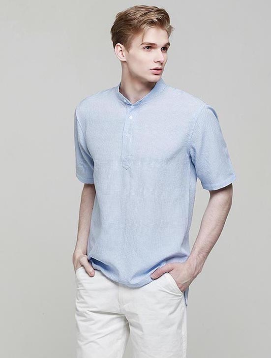 KB10183 Classic Men Shirt Light Blue