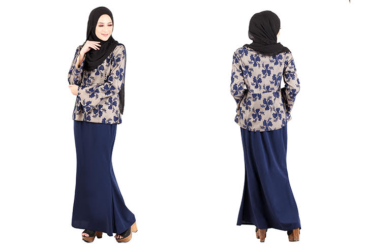 QA-420 Modern Lace Baju Kurung Navy Blue