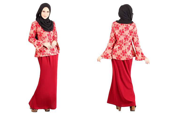 QA-420 Modern Lace Baju Kurung Red