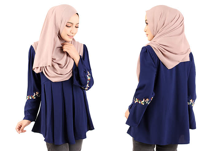 QA-424 Women Muslimah Flare Top Blue