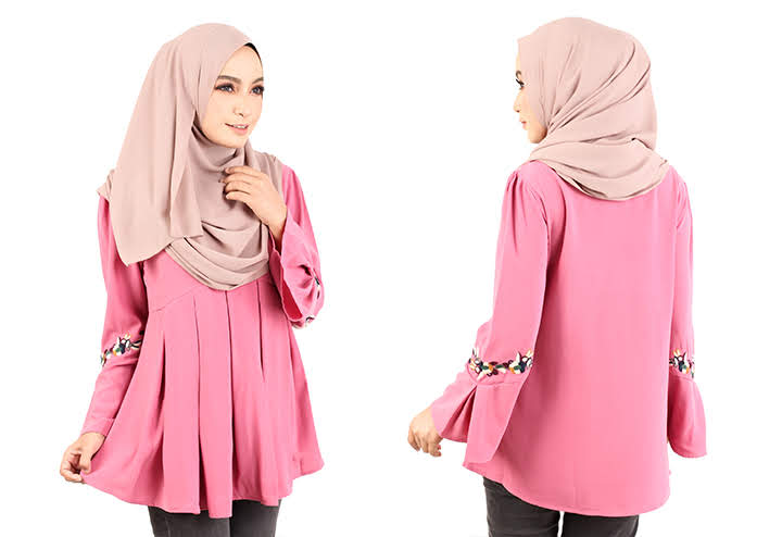 QA-424 Women Muslimah Flare Top Pink