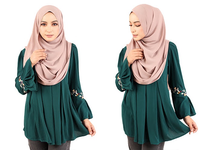 QA-424 Women Muslimah Flare Top Green