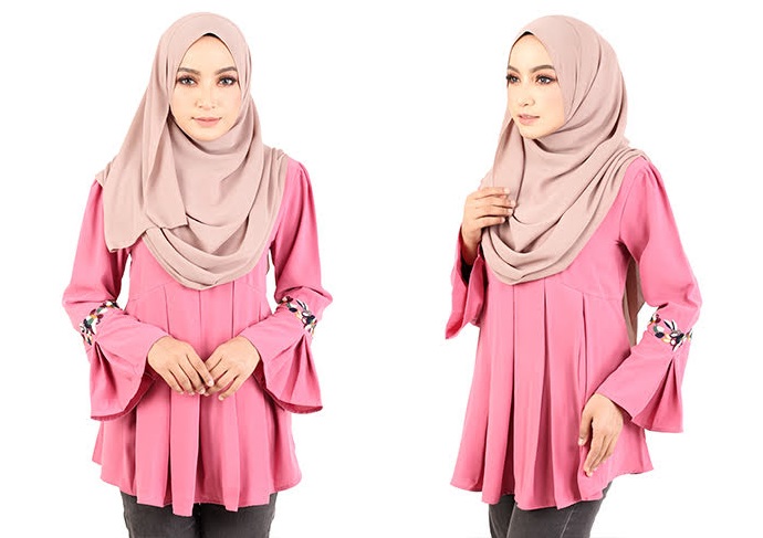 QA-424 Women Muslimah Flare Top Pink