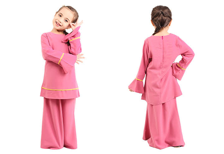 QA-426 Kids Modern Baju Kurung Pink