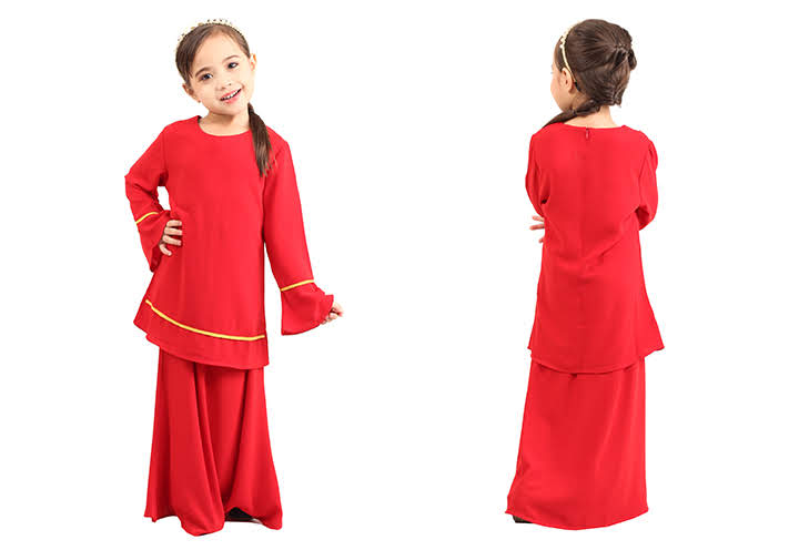 QA-426 Kids Modern Baju Kurung Red