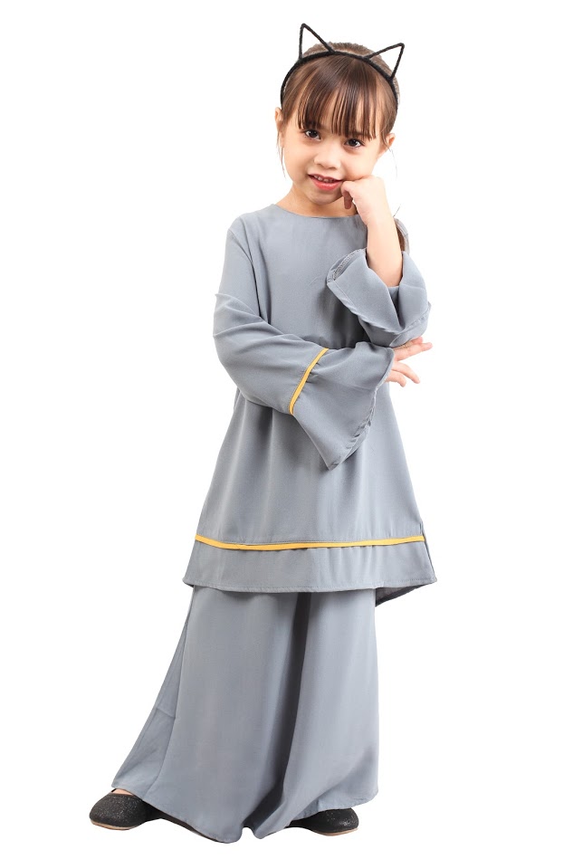 QA-426 Kids Modern Baju Kurung Grey