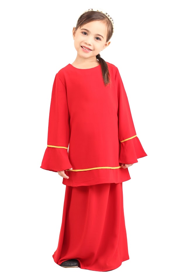 QA-426 Kids Modern Baju Kurung Red