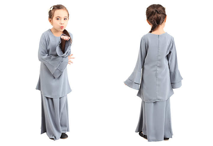 QA-427 Kids Lovely Baju Kurung Grey