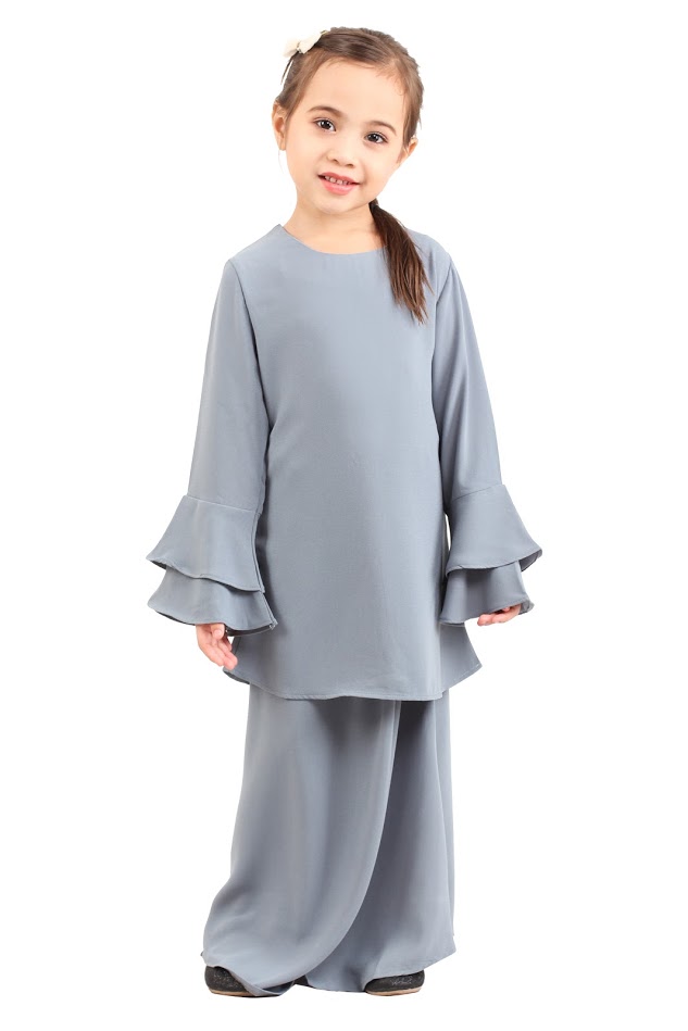 QA-427 Kids Lovely Baju Kurung Grey