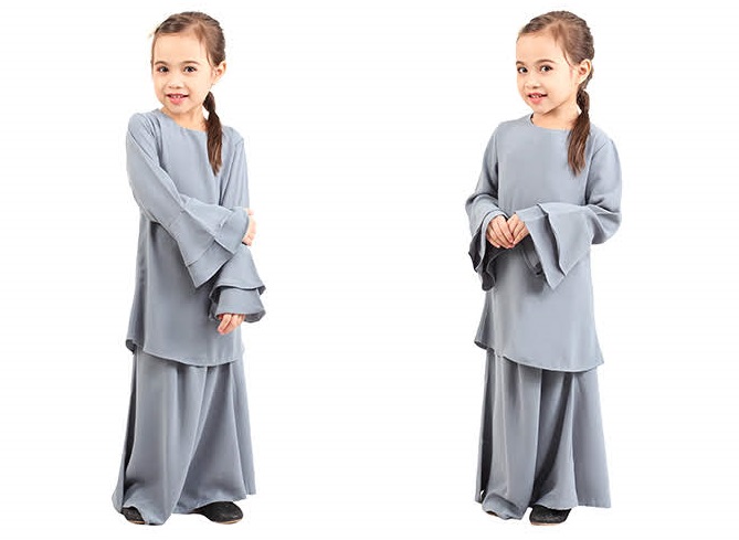 QA-427 Kids Lovely Baju Kurung Grey