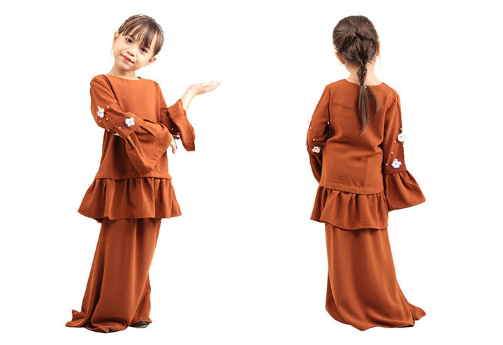 QA-428 Cute Kids Peplum Baju Kurung Brown