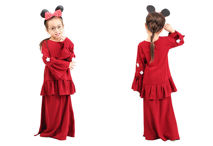 QA-428 Cute Kids Peplum Baju Kurung Red