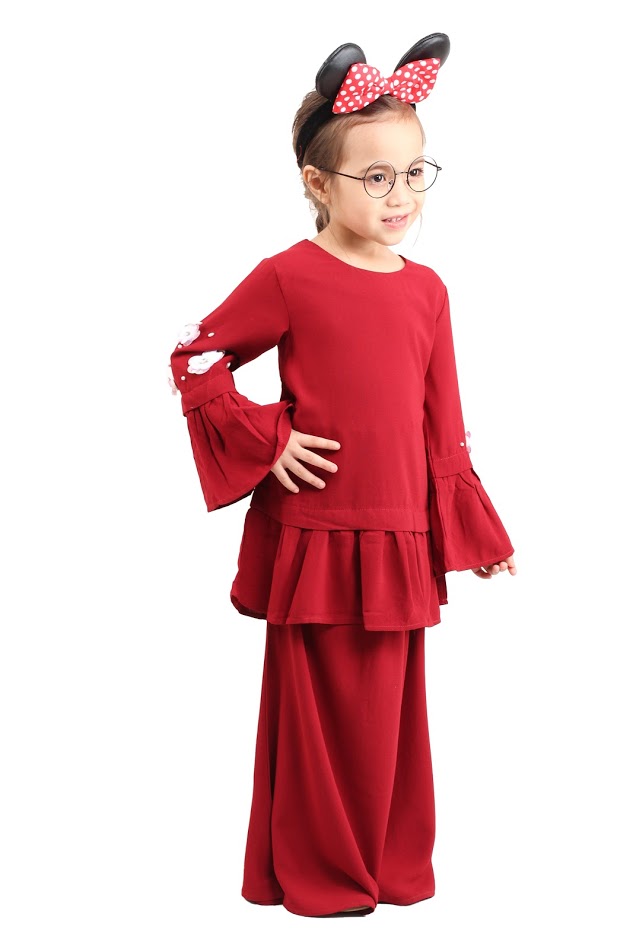 QA-428 Cute Kids Peplum Baju Kurung Red