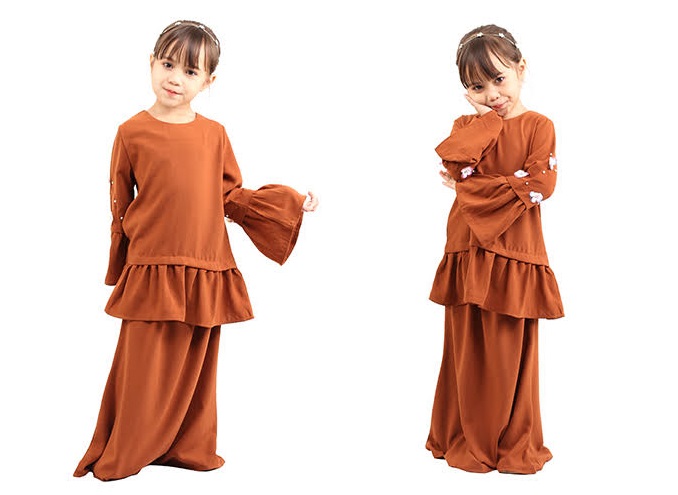 QA-428 Cute Kids Peplum Baju Kurung Brown