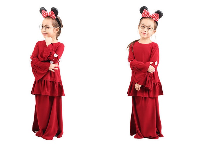 QA-428 Cute Kids Peplum Baju Kurung Red