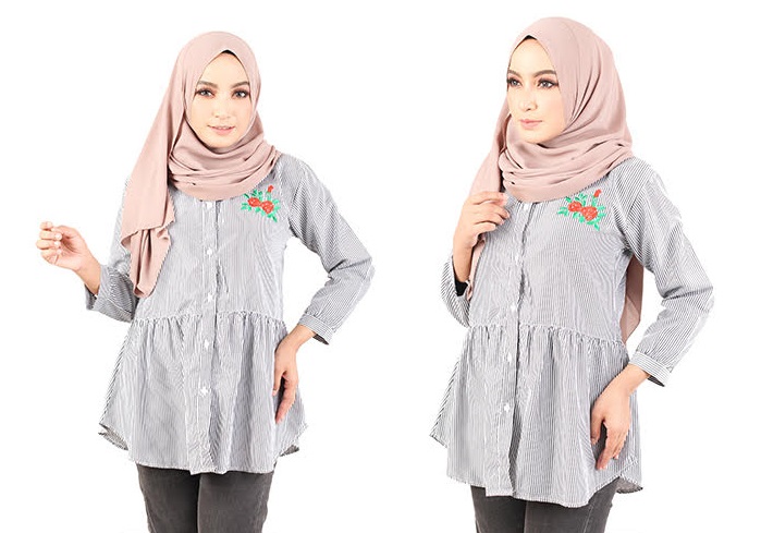 QA-430 Women Embroidery Shirt Grey