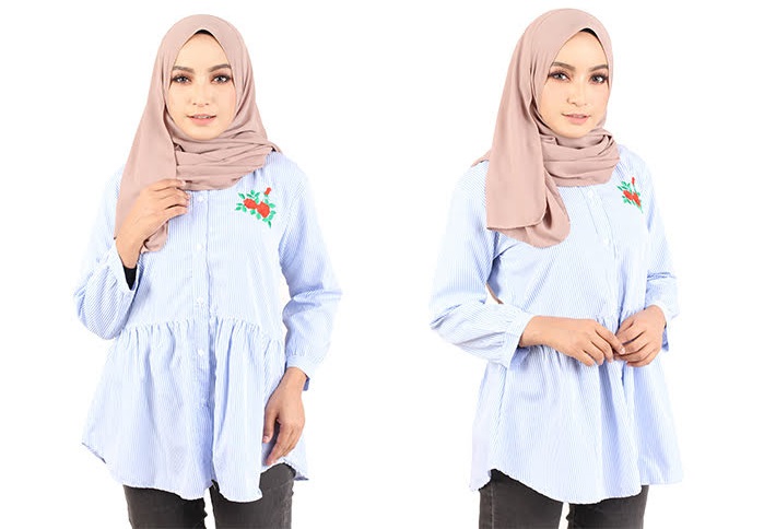 QA-430 Women Embroidery Shirt Light Blue