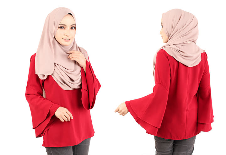 QA-431 Women Flared Blouse Red