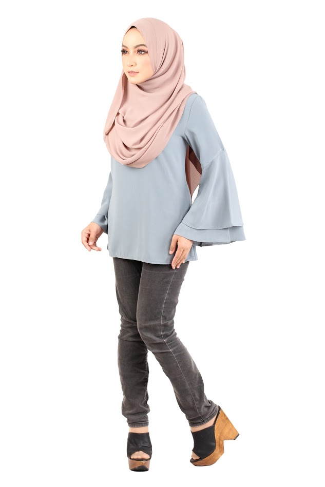 QA-431 Women Flared Blouse Grey