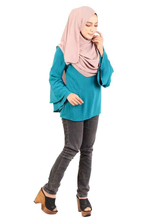 QA-431 Women Flared Blouse Turquoise