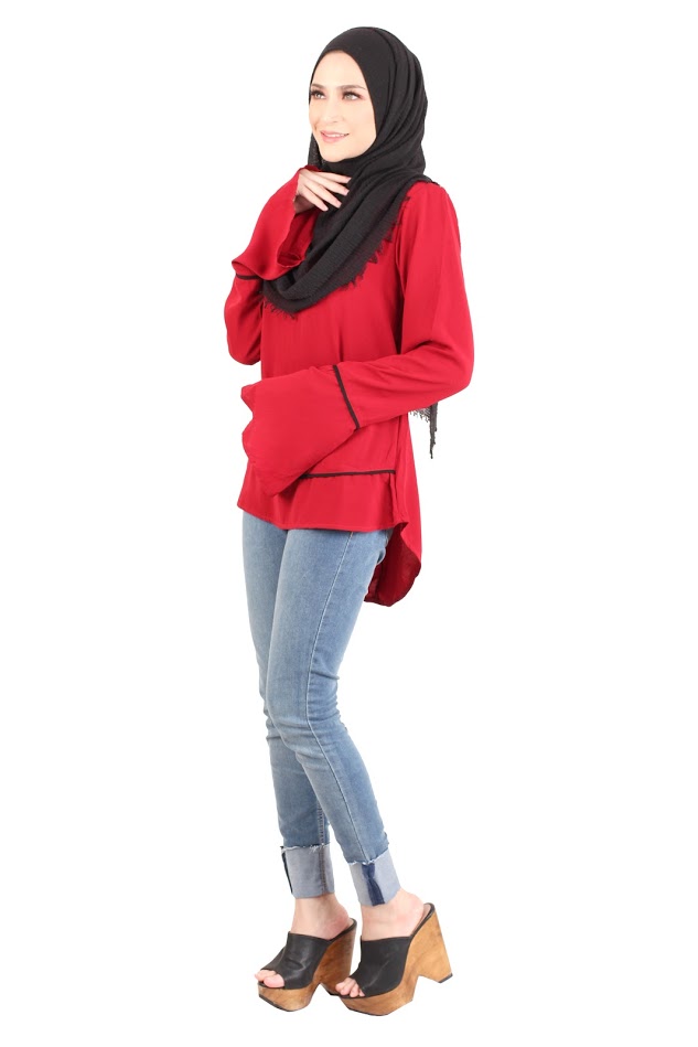 QA-432 Women Muslimah Blouse Red