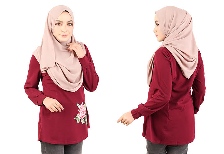 QA-434 Lovely Floral Embroidery Top Maroon