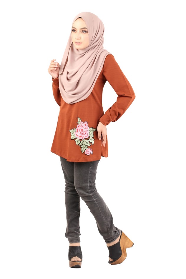 QA-434 Lovely Floral Embroidery Top Brown