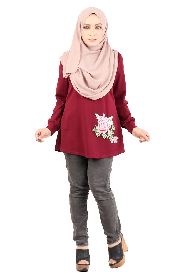 QA-434 Lovely Floral Embroidery Top Maroon