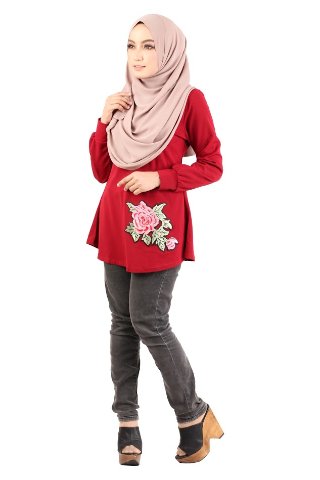 QA-434 Lovely Floral Embroidery Top Red