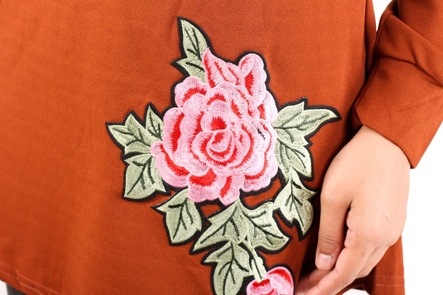 QA-434 Lovely Floral Embroidery Top Brown