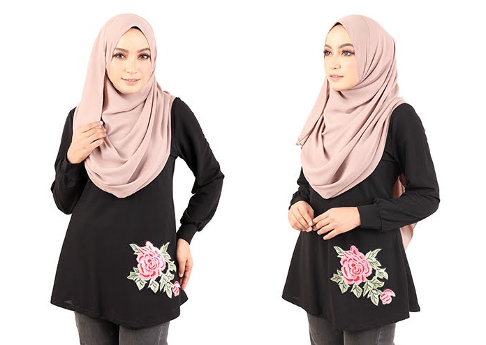 QA-434 Lovely Floral Embroidery Top Black