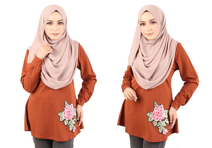 QA-434 Lovely Floral Embroidery Top Brown