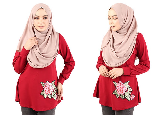 QA-434 Lovely Floral Embroidery Top Red