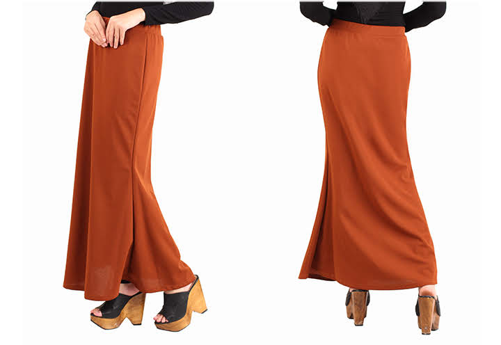 QA-441 Women Flare Maxi Skirt Brown