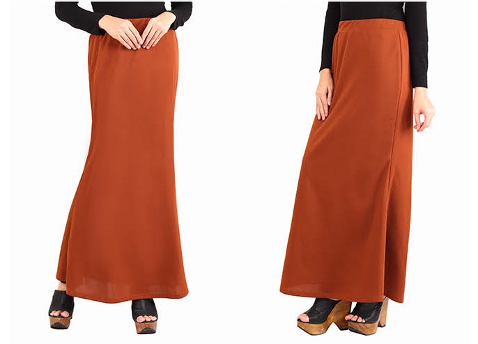 QA-441 Women Flare Maxi Skirt Brown