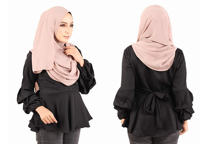 QA-442 Elegant Peplum Top Black