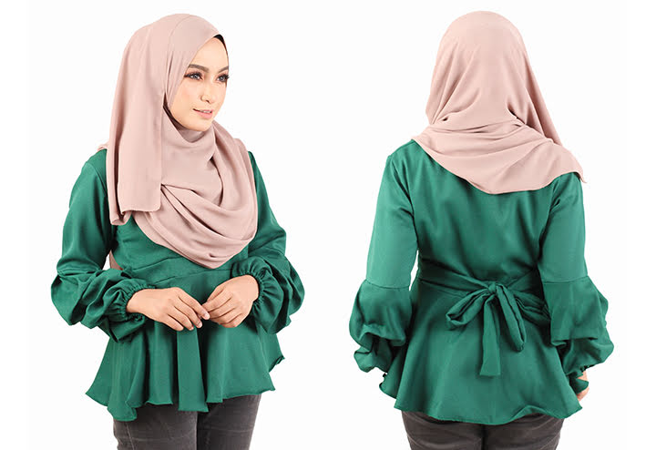 QA-442 Elegant Peplum Top Green