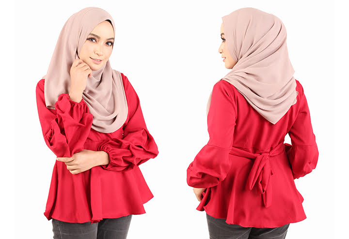 QA-442 Elegant Peplum Top Red