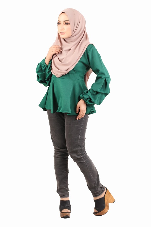 QA-442 Elegant Peplum Top Green