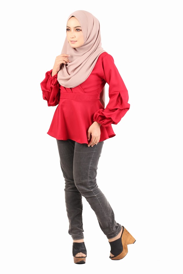 QA-442 Elegant Peplum Top Red