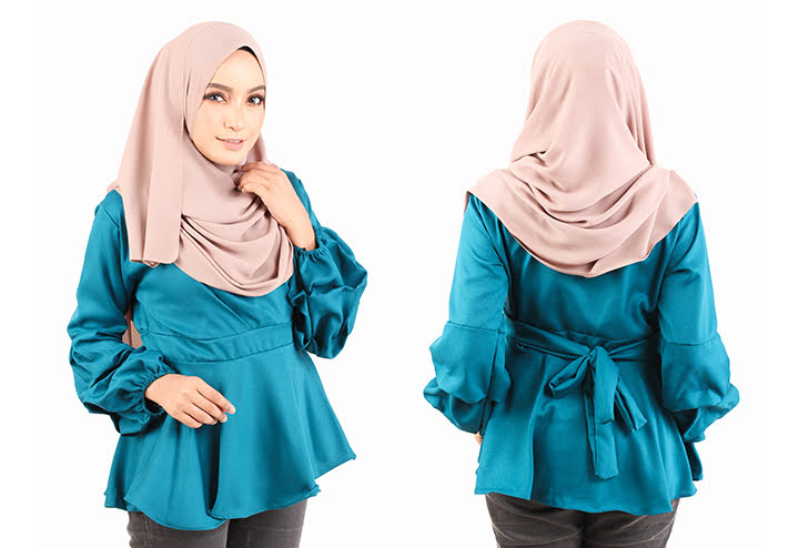 QA-442 Elegant Peplum Top Turquoise