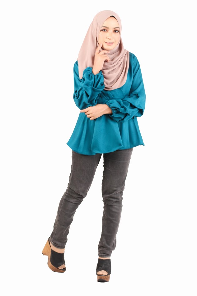 QA-442 Elegant Peplum Top Turquoise