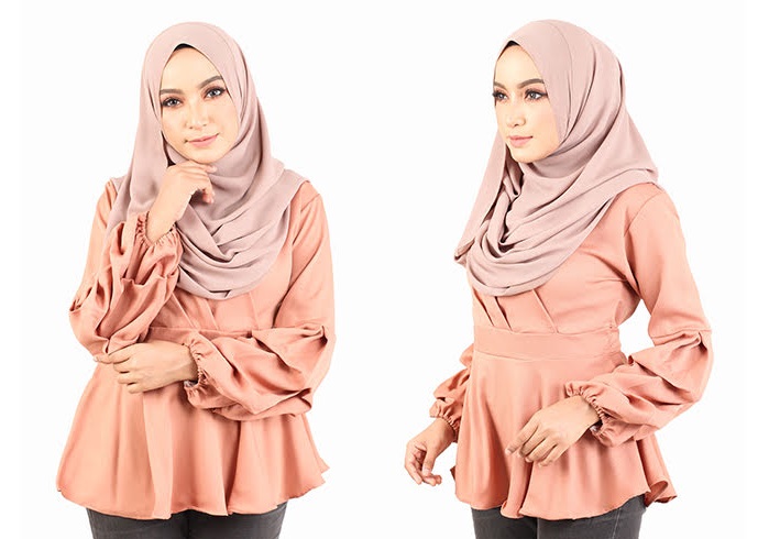 QA-442 Elegant Peplum Top Beige