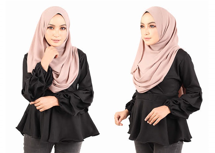 QA-442 Elegant Peplum Top Black